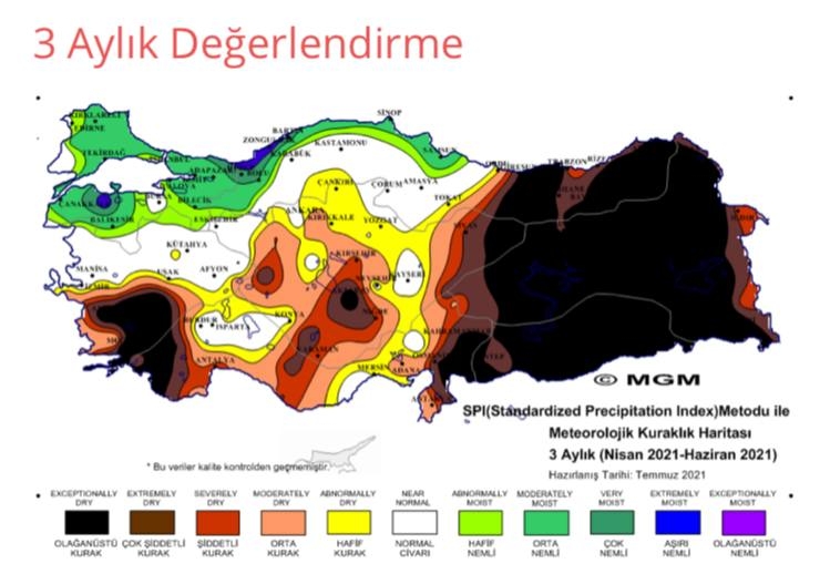 Meteoroloji Genel Müdürlüğü, Nisan - Haziran 2021 üç aylık kuraklık haritası